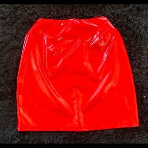 Red latex skirt